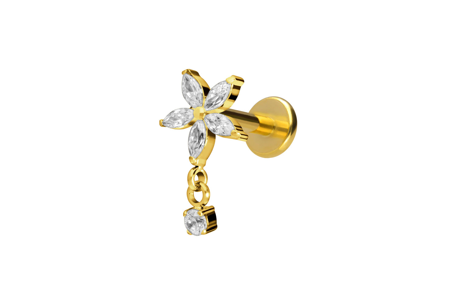 Titan Labret Piercing mit Innengewinde KRISTALLBLUME + KRISTALL